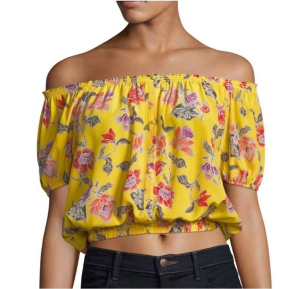 JOIE Derfuta 100% Silk Puff Sleeve Off Shoulder Romantic Floral Top Size M NWT - Picture 6 of 14